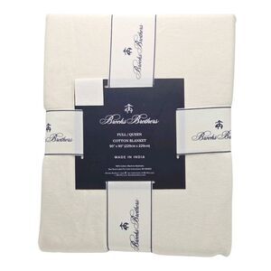 Brooks Brothers Queen Size Ivory Luxuriously Cotton Blanket 90x90 Made In India